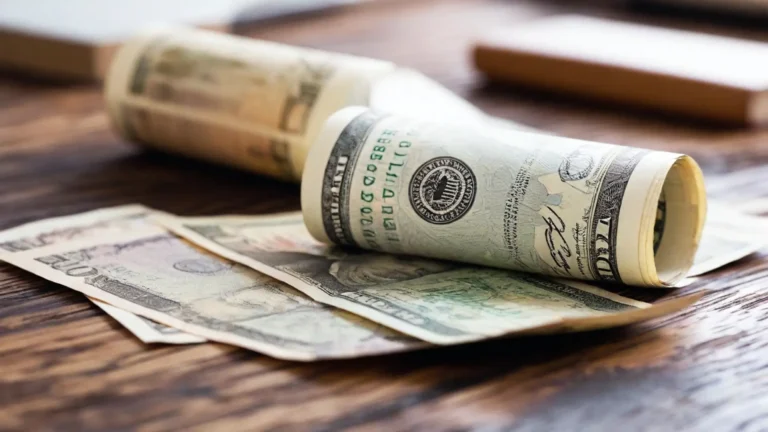 A Pile of dollar bills on a table